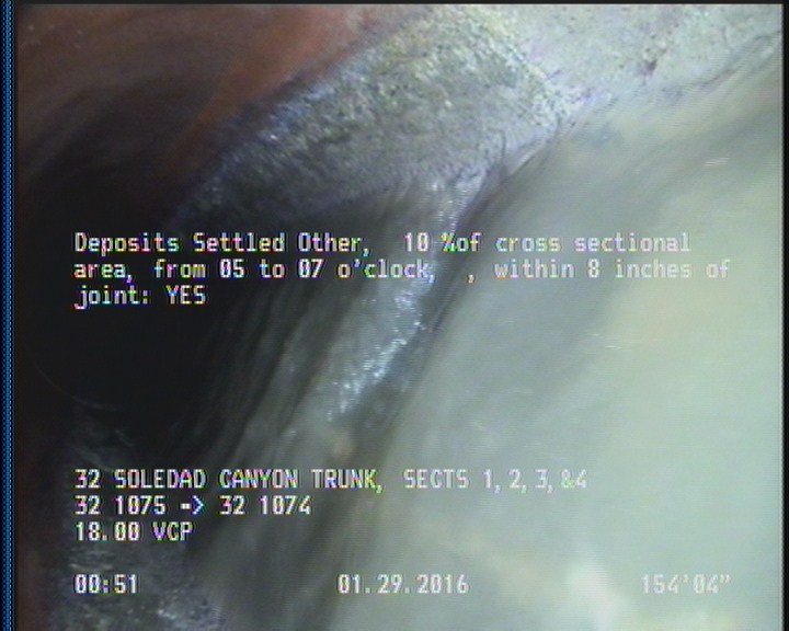 Deposits Settled Other, 10 %of cross sectional area, from 05 to 07 o'clock, , within 8 inches of joint: YES, Start