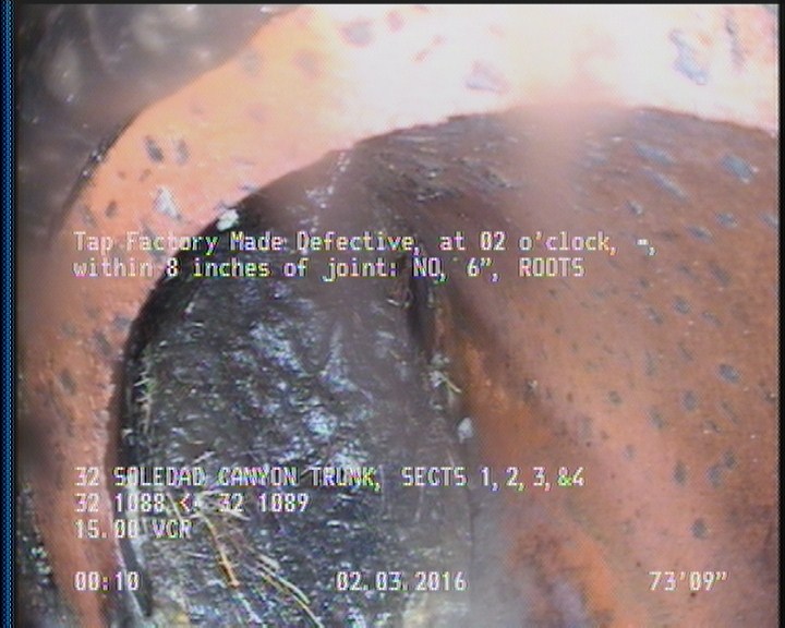 Tap Factory Made Defective, at 02 o'clock, -, within 8 inches of joint: NO, 6" - ROOTS