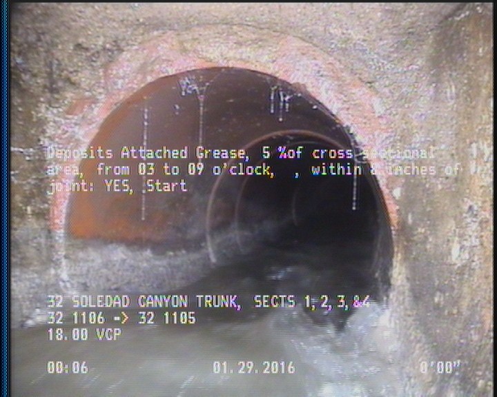 Deposits Attached Grease, 5 %of cross sectional area, from 03 to 09 o'clock, , within 8 inches of joint: YES, Start