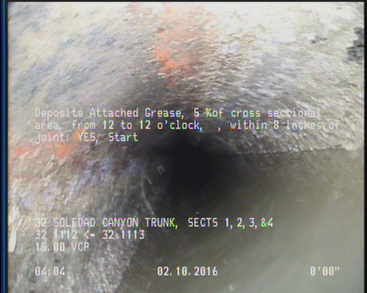 Deposits Attached Grease, 5 %of cross sectional area, from 12 to 12 o'clock, , within 8 inches of joint: YES, Start