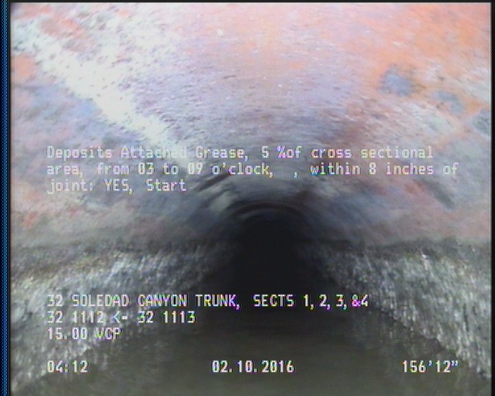 Deposits Attached Grease, 5 %of cross sectional area, from 03 to 09 o'clock, , within 8 inches of joint: YES, Start