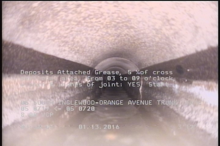 Deposits Attached Grease, 5 %of cross sectional area, from 03 to 09 o'clock, , within 8 inches of joint: YES, Start