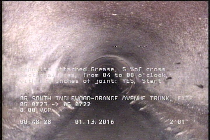 Deposits Attached Grease, 5 %of cross sectional area, from 04 to 08 o'clock, , within 8 inches of joint: YES, Start