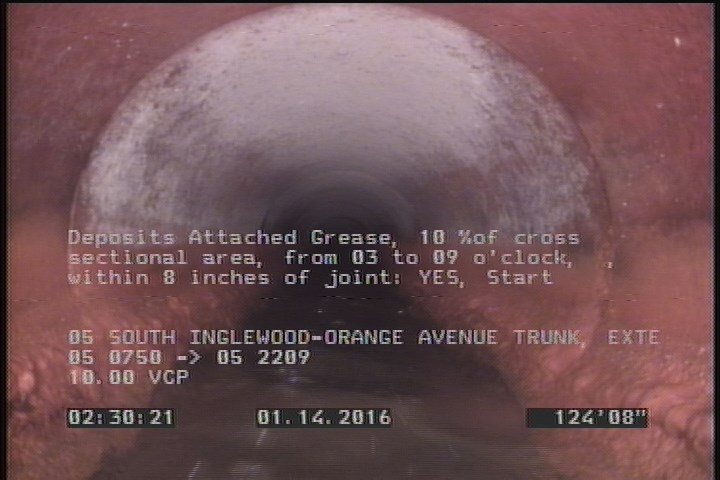 Deposits Attached Grease, 10 %of cross sectional area, from 03 to 09 o'clock, , within 8 inches of joint: YES, Start