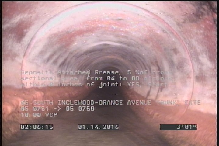 Deposits Attached Grease, 5 %of cross sectional area, from 04 to 08 o'clock, , within 8 inches of joint: YES, Start