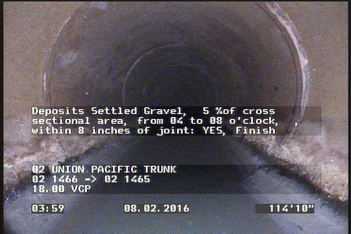 Deposits Settled Gravel, 5 %of cross sectional area, from 04 to 08 o'clock, , within 8 inches of joint: YES, Finish