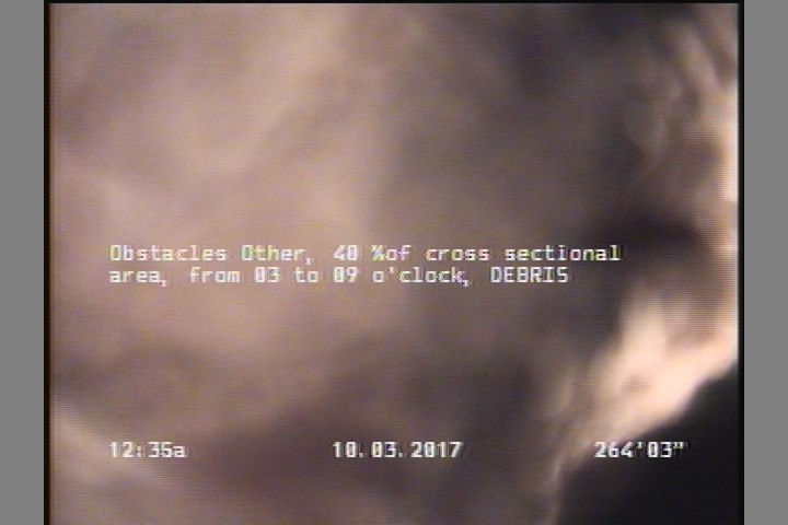 Obstacles Other, 40 %of cross sectional area, from 03 to 09 o'clock - DEBRIS