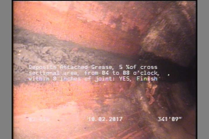 Deposits Attached Grease, 5 %of cross sectional area, from 04 to 08 o'clock, , within 8 inches of joint: YES, Finish