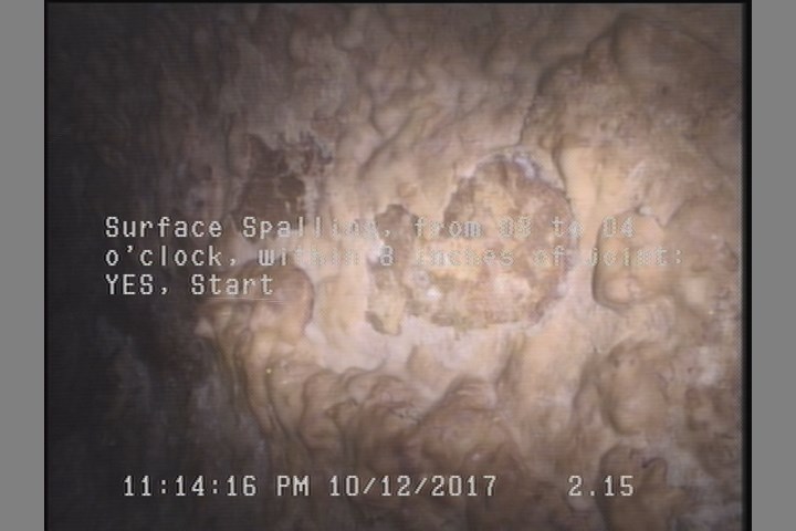 Surface Spalling, from 08 to 04 o'clock, within 8 inches of joint: YES, Start