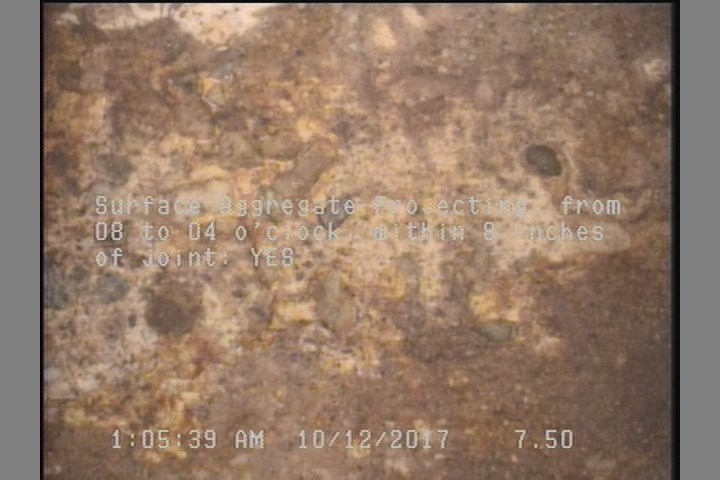 Surface Aggregate Projecting, from 08 to 04 o'clock, within 8 inches of joint: YES, Start