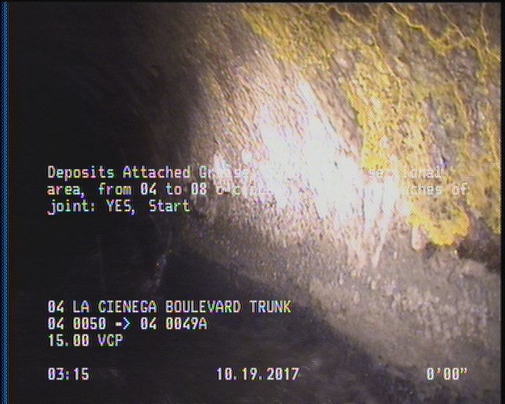 Deposits Attached Grease, 5 %of cross sectional area, from 04 to 08 o'clock, , within 8 inches of joint: YES, Start