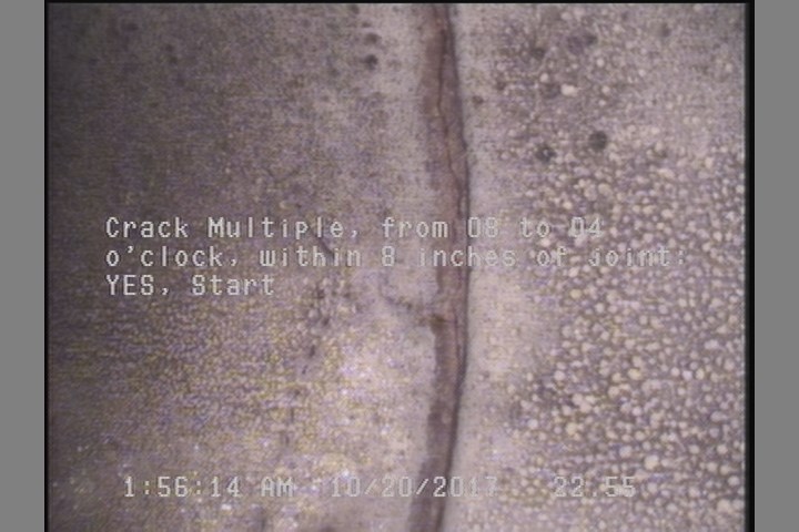 Crack Multiple, from 08 to 04 o'clock, within 8 inches of joint: YES, Start