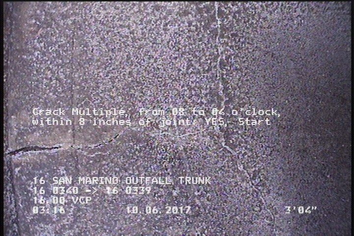 Crack Multiple, from 08 to 04 o'clock, within 8 inches of joint: YES, Start