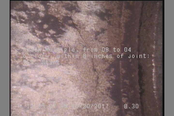 Crack Multiple, from 08 to 04 o'clock, within 8 inches of joint: YES, Start