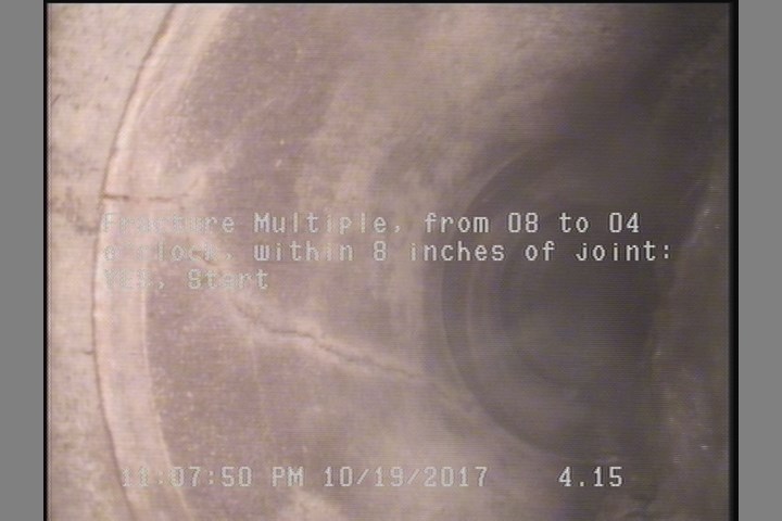 Fracture Multiple, from 08 to 04 o'clock, within 8 inches of joint: YES, Start