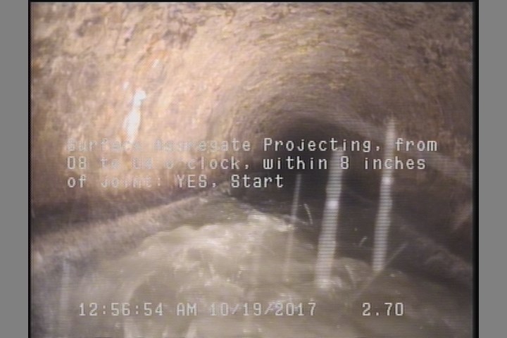 Surface Aggregate Projecting, from 08 to 04 o'clock, within 8 inches of joint: YES, Start