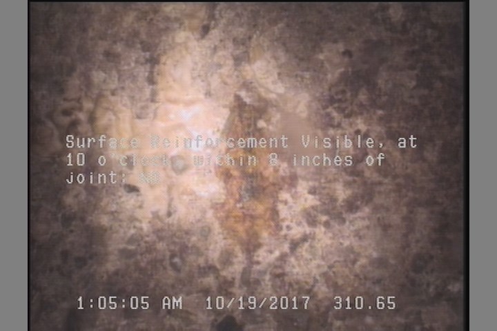Surface Reinforcement Visible, at 10 o'clock, within 8 inches of joint: NO