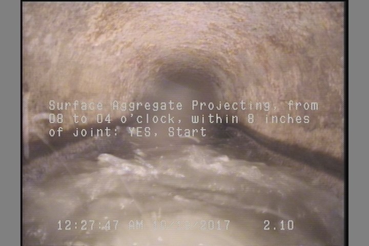 Surface Aggregate Projecting, from 08 to 04 o'clock, within 8 inches of joint: YES, Start