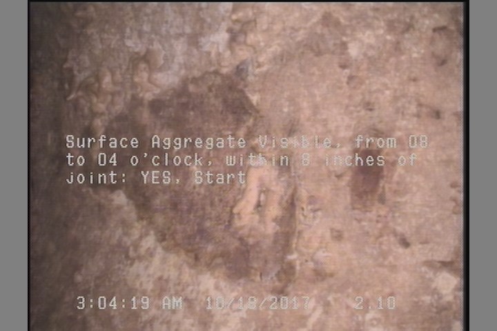 Surface Aggregate Visible, from 08 to 04 o'clock, within 8 inches of joint: YES, Start