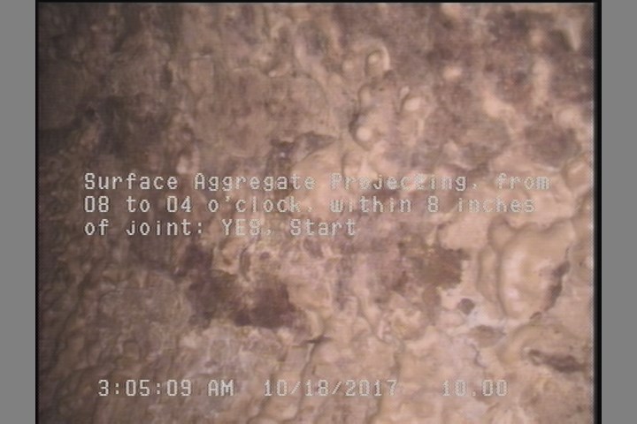 Surface Aggregate Projecting, from 08 to 04 o'clock, within 8 inches of joint: YES, Start