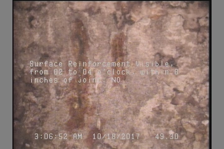 Surface Reinforcement Visible, from 02 to 04 o'clock, within 8 inches of joint: NO