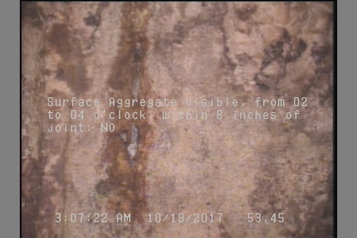 Surface Aggregate Visible, from 02 to 04 o'clock, within 8 inches of joint: NO
