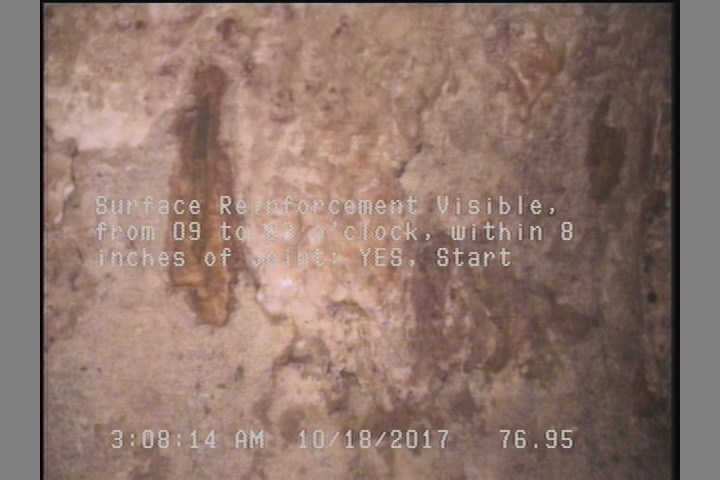 Surface Reinforcement Visible, from 09 to 03 o'clock, within 8 inches of joint: YES, Start