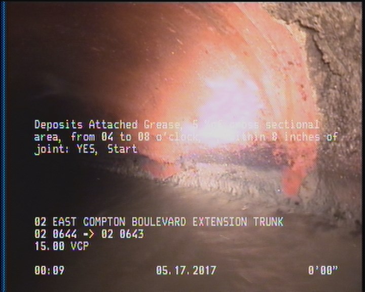 Deposits Attached Grease, 5 %of cross sectional area, from 04 to 08 o'clock, , within 8 inches of joint: YES, Start