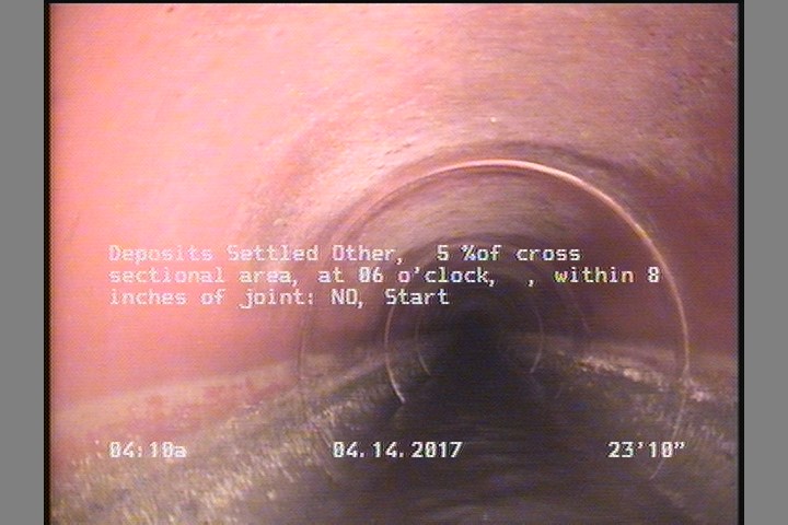 Deposits Settled Other, 5 %of cross sectional area, at 06 o'clock, , within 8 inches of joint: NO, Start