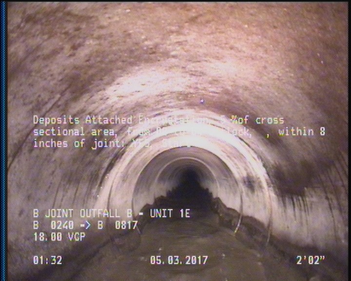 Deposits Attached Encrustation, 5 %of cross sectional area, from 08 to 04 o'clock, , within 8 inches of joint: YES, Start