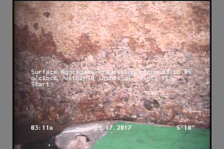 Surface Aggregate Projecting, from 03 to 05 o'clock, within 8 inches of joint: YES, Start