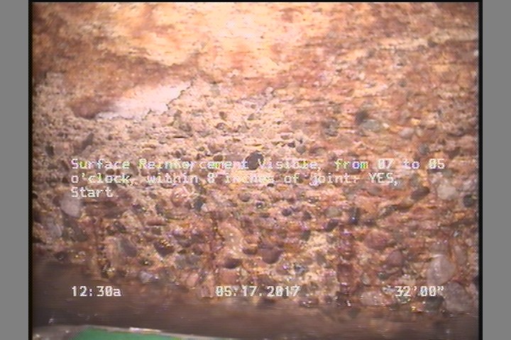 Surface Reinforcement Visible, from 07 to 05 o'clock, within 8 inches of joint: YES, Start