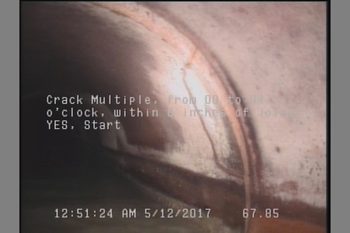 Crack Multiple, from 08 to 04 o'clock, within 8 inches of joint: YES, Start