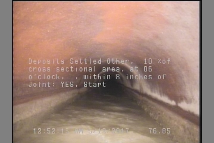 Deposits Settled Other, 10 %of cross sectional area, at 06 o'clock, , within 8 inches of joint: YES, Start