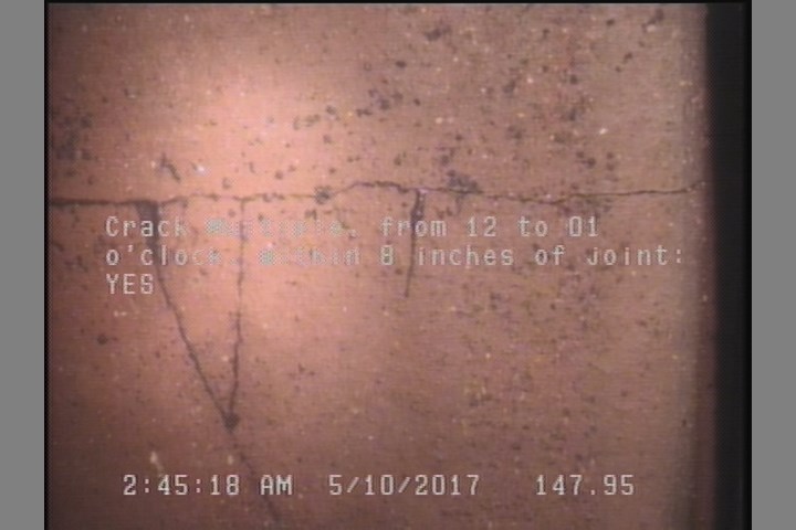 Crack Multiple, from 12 to 01 o'clock, within 8 inches of joint: YES