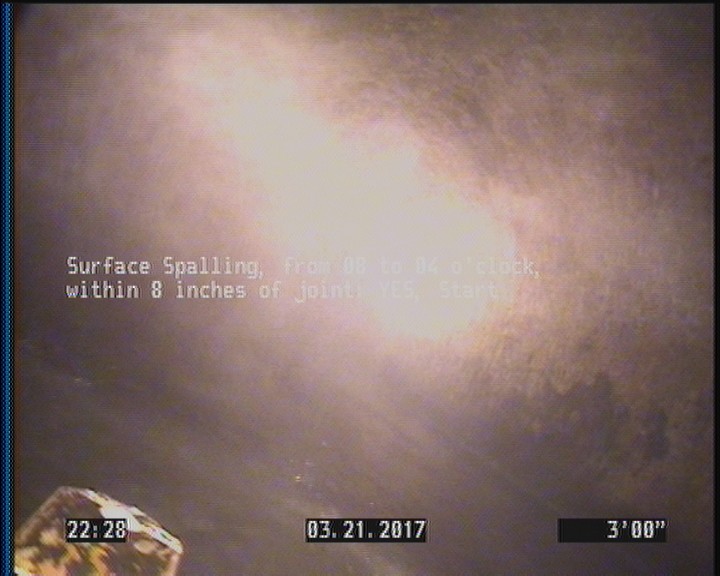 Surface Spalling, from 08 to 04 o'clock, within 8 inches of joint: YES, Start