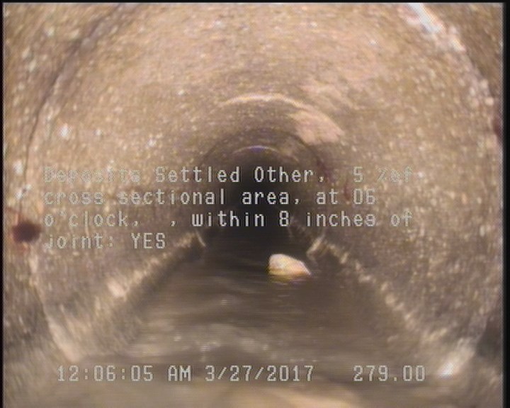 Deposits Settled Other, 5 %of cross sectional area, at 06 o'clock, , within 8 inches of joint: YES
