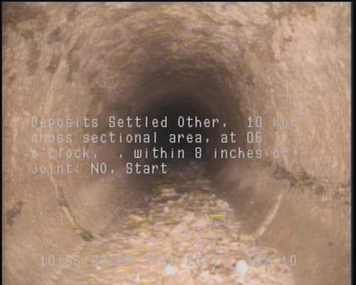 Deposits Settled Other, 10 %of cross sectional area, at 06 o'clock, , within 8 inches of joint: NO, Start - 10