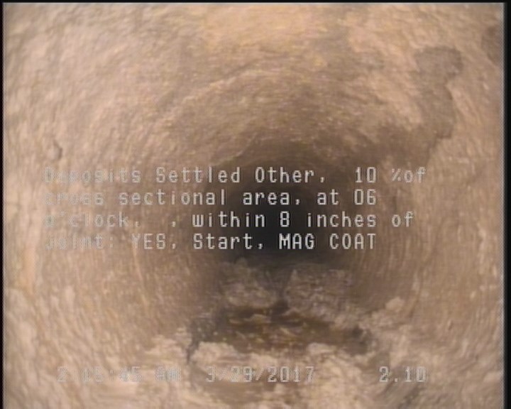 Deposits Settled Other, 10 %of cross sectional area, at 06 o'clock, , within 8 inches of joint: YES, Start - MAG COAT
