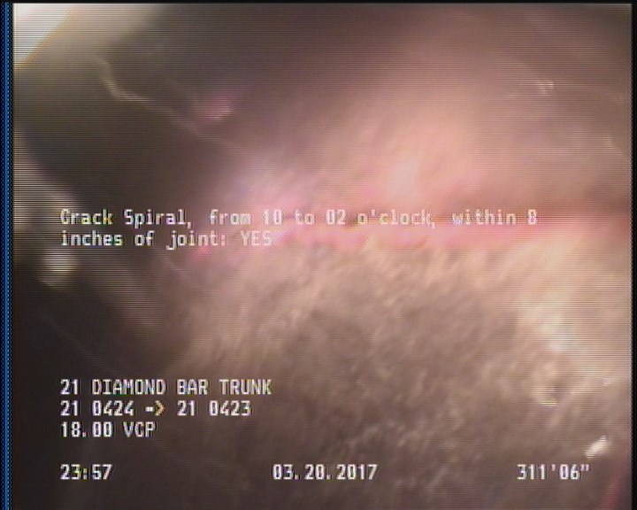 Crack Spiral, from 10 to 02 o'clock, within 8 inches of joint: YES