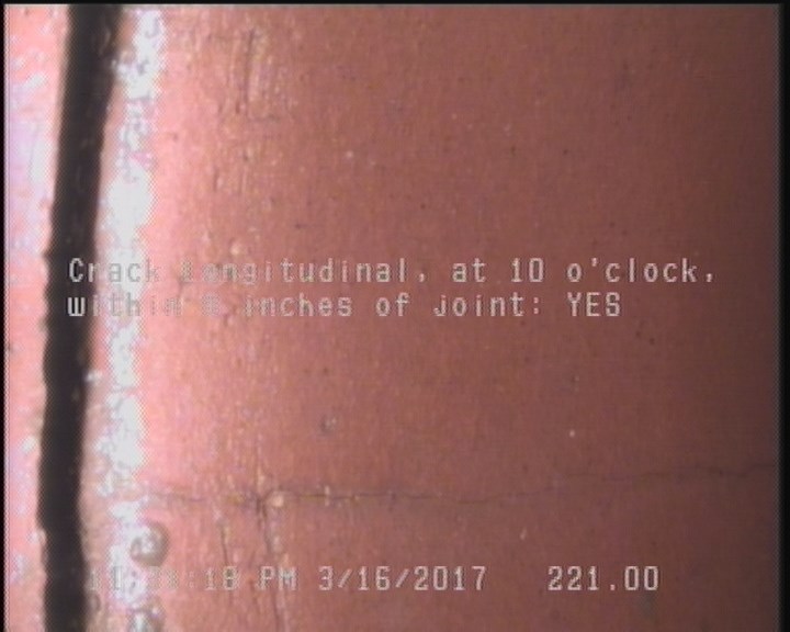 Crack Longitudinal, at 10 o'clock, within 8 inches of joint: YES