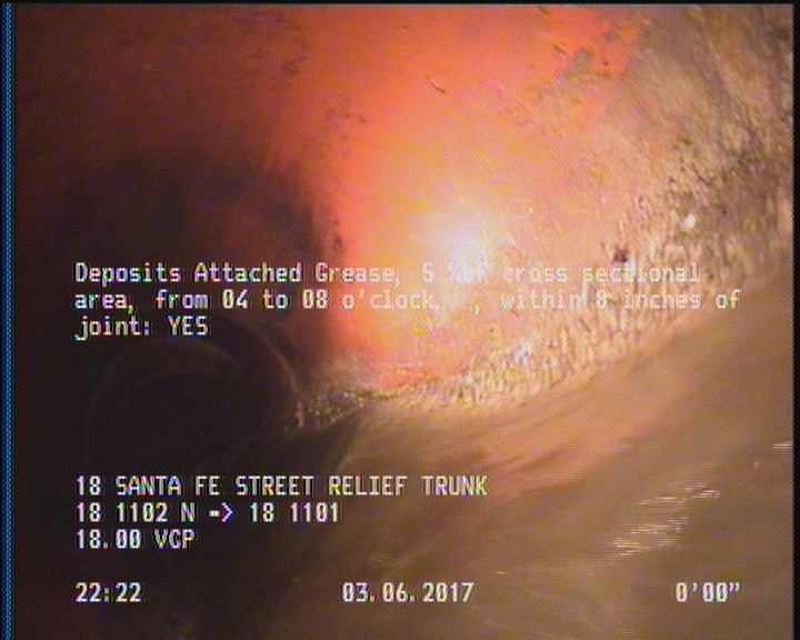Deposits Attached Grease, 5 %of cross sectional area, from 04 to 08 o'clock, , within 8 inches of joint: YES