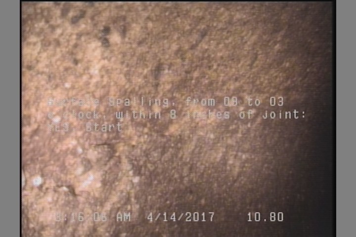 Surface Spalling, from 09 to 03 o'clock, within 8 inches of joint: YES, Start