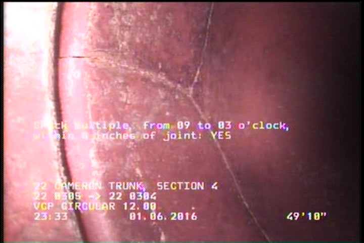 Crack Multiple, from 09 to 03 o'clock, within 8 inches of joint: YES