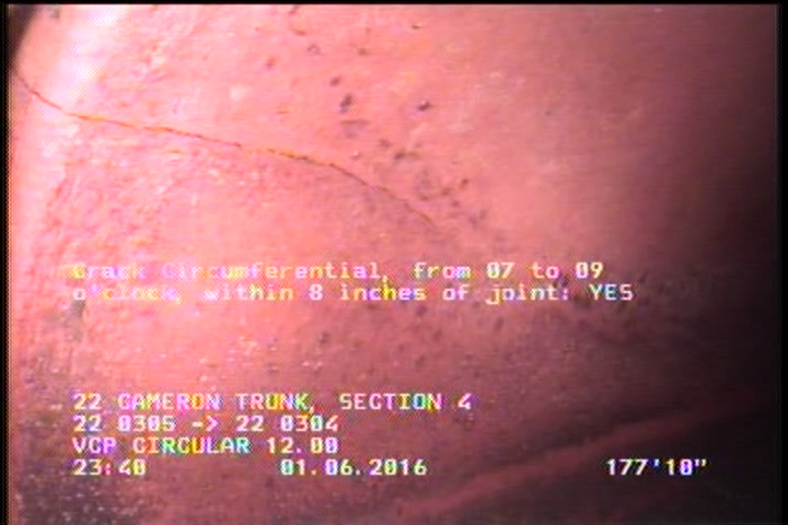 Crack Circumferential, from 07 to 09 o'clock, within 8 inches of joint: YES