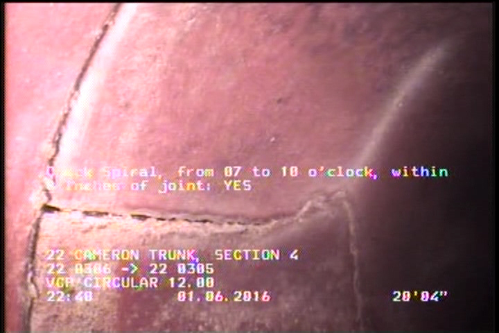 Crack Spiral, from 07 to 10 o'clock, within 8 inches of joint: YES