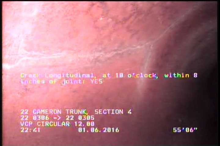 Crack Longitudinal, at 10 o'clock, within 8 inches of joint: YES