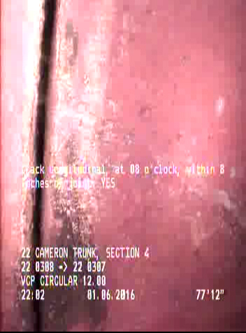 Crack Longitudinal, at 08 o'clock, within 8 inches of joint: YES