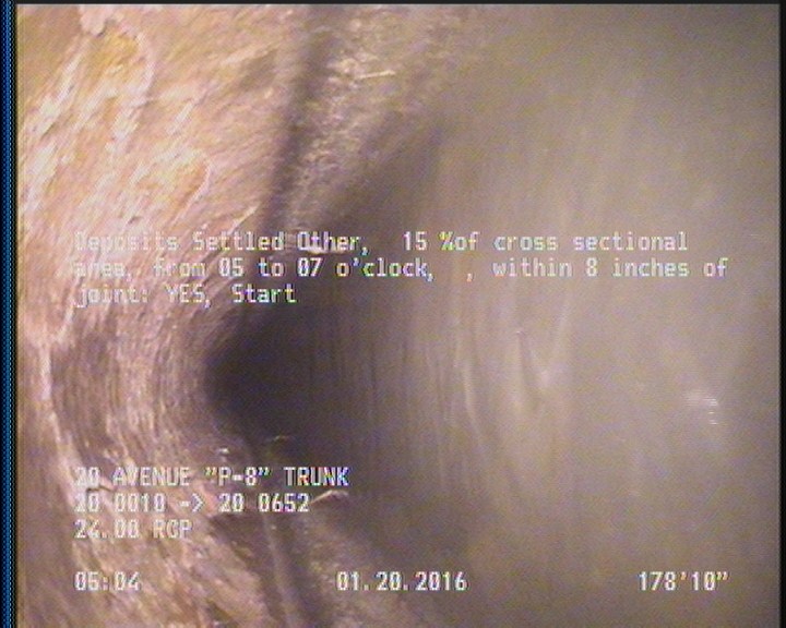 Deposits Settled Other, 15 %of cross sectional area, from 05 to 07 o'clock, , within 8 inches of joint: YES, Start