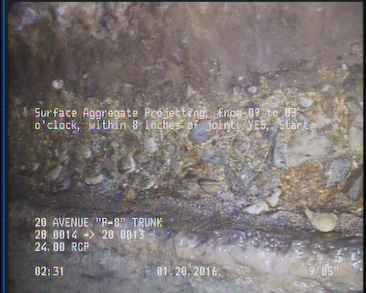 Surface Aggregate Projecting, from 09 to 03 o'clock, within 8 inches of joint: YES, Start